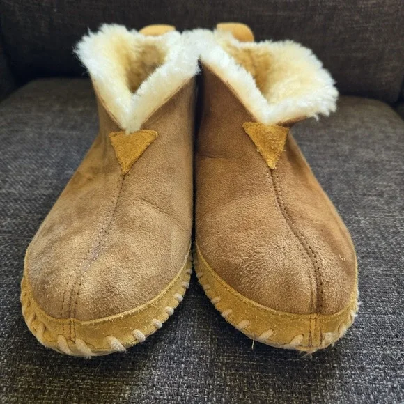 LL Bean Wicked Good Brown Suede Sheepskin Shearling Slippers Women's 8 *READ* - Picture 2 of 11